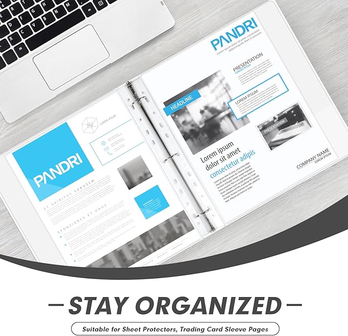 3 Ring Binder 0.5 Inch, PANDRI 12 Pack 0.5-Inch Binder Fits Letter Size 8.5'' x 11'' Paper, Versatile Binders for Office Home School, 2 Pockets, White