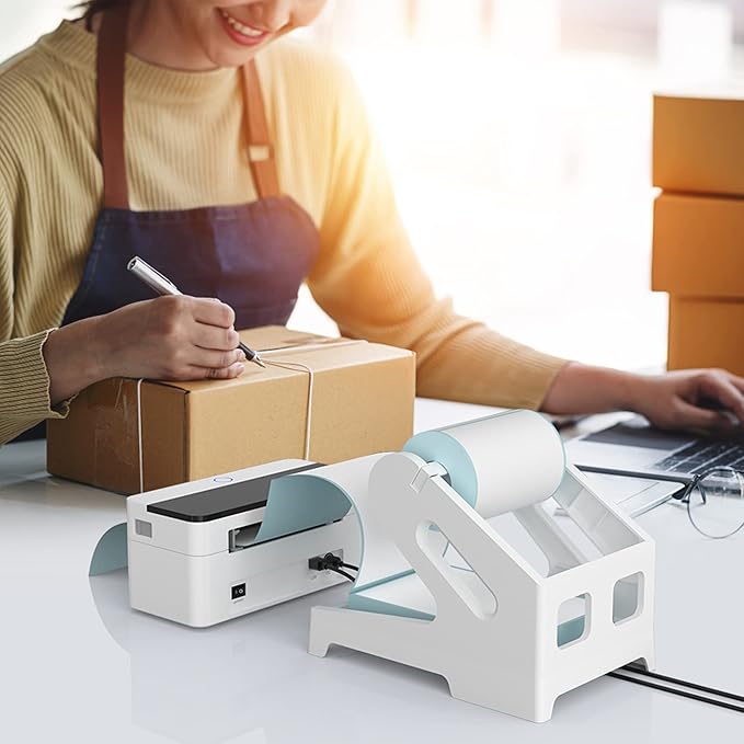 Label Holder, Thermal Shipping Label Holder for Rolls and Fan-Fold Labels, Desktop Label Printer Accessory for Office, Home