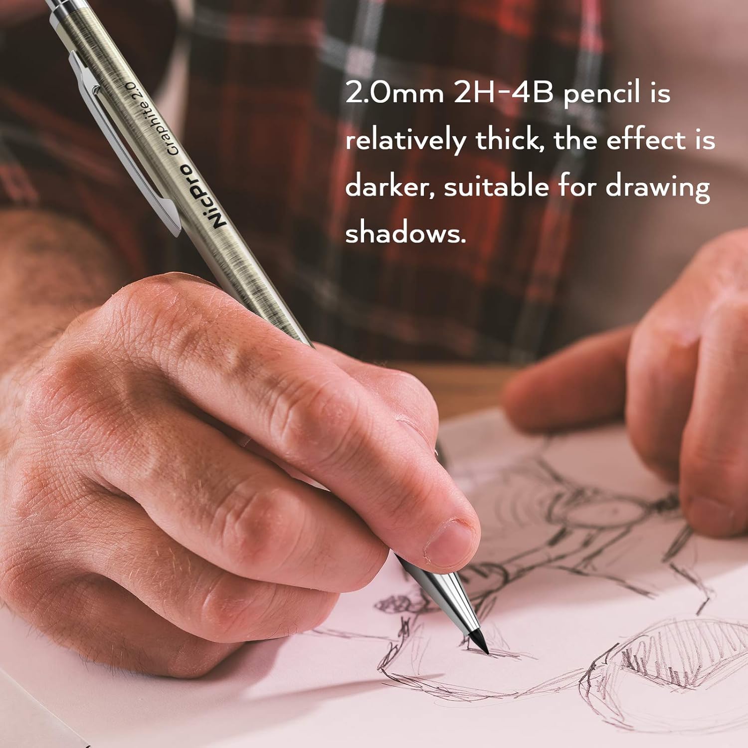 Nicpro 6PCS Metal Mechanical Pencil Set, Full Copper Drafting Pencil 0.3, 0.5, 0.7, 0.9 mm & 2PCS 2mm Graphite Lead Holder(4B 2B HB 2H) For Art Sketching Drawing With Lead Refills Eraser Case