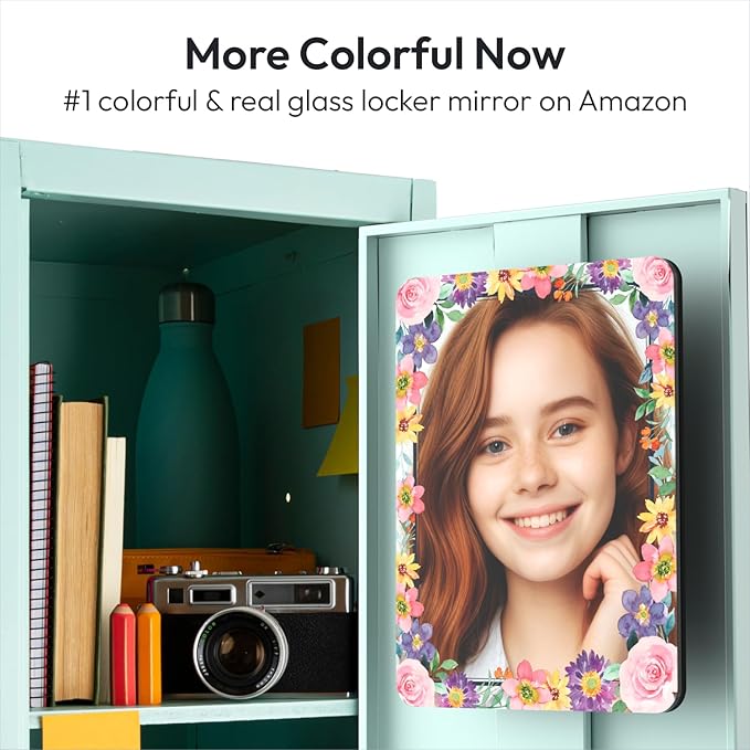 Locker Mirror Magnetic for School and Office, Strong Magnetic Mirror for Locker, Magnetic Locker Mirror with Colorful Design, Locker Accessories, 1 Pack, 5 inxh x 7 inch