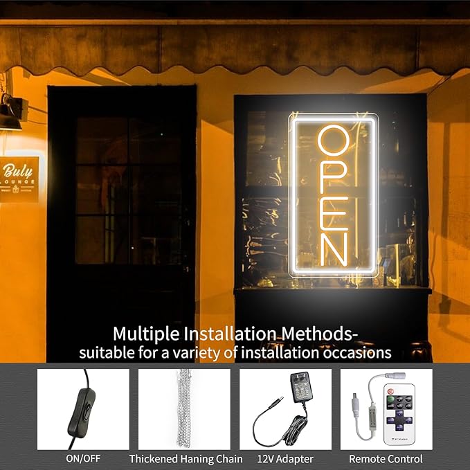 Open Signs for Business Ultra Bright LED Neon Open Signs for Business Storefront Window Glass Door Shop Store Florists Bar Salon Pubs with ON/OFF Switch (White/Yellow -Vertical, 32 Inch)