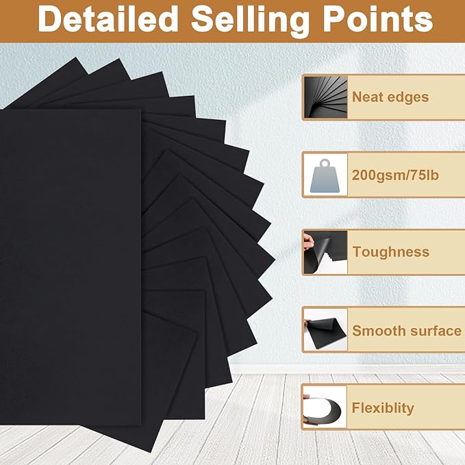 40 Sheets Black Cardstock 8.5 x 11 Scrapbooking Cards, 200gsm/75lb Thick Black Construction Paper Card Stock for DIY Card Making, Greeting Cards, School Crafting, Wedding Invitations, Menus