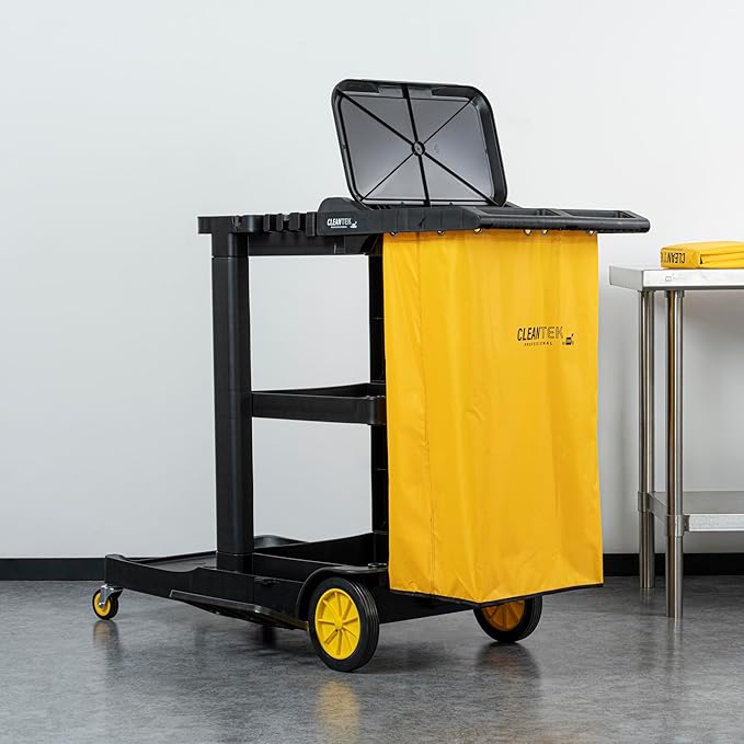 Restaurantware-Janitor CART Bag ONLY: Clean Tek Professional 16.93 x 10.63 x 29.53 Inch Janitorial Cart Bag, 1 Heavy-Duty Bag - Janitor Cart Sold Separately, Durable, Yellow Plastic Replacement Bag