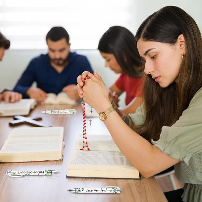 Tinlade 10 Pcs Christian Pens for Women Religious Ink Pens Easter Gifts Inspirational Quotes Bible Verse Ballpoint Funny Office Supplies for Women Men Coworker(Green Leaves)