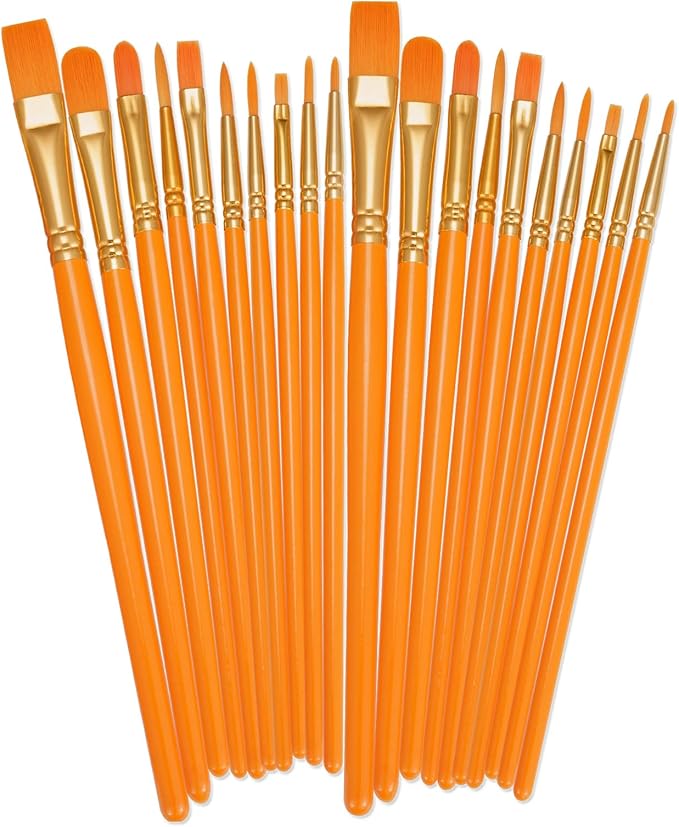 BOSOBO Paint Brushes Set, 2 Pack 20 Pcs Round Pointed Tip Paintbrushes Nylon Hair Artist Acrylic Paint Brushes for Acrylic Oil Watercolor, Face Nail Art, Miniature Detailing & Rock Painting, Orange