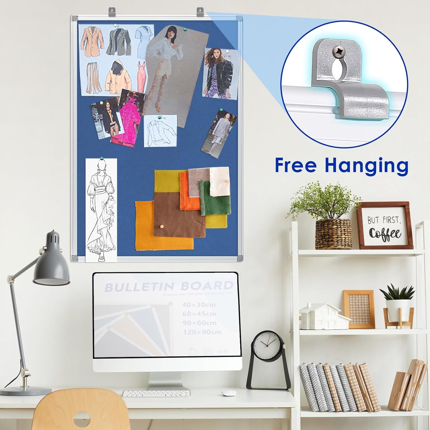 Felt Bulletin Big Vision Pin Board Notice Booard Wall-Mount Organization for Photo Message Velcro,Blue,48x36inches