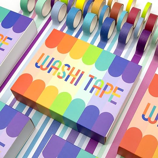 WAPETASHI Washi Tape Set 40 Rolls, 2 Sizes Rainbow Decorative Tape, Colored Washi Tape, Art Craft Washi Tape for Journaling, Scrapbooking Supplies, 15mm 7.5mm Wide Washy Tape
