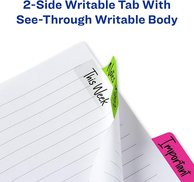 Avery Margin Ultra Tabs, 2.5" x 1", 2-Side Writable, Assorted Neon Colors, 48 Repositionable Page Tabs (74865)
