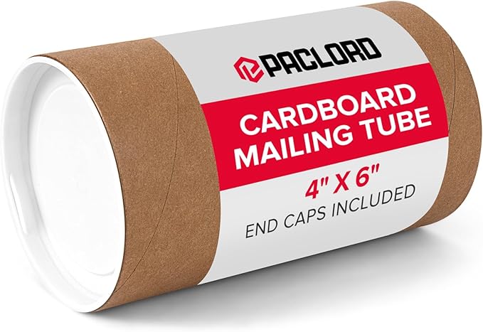 4" x 6" Reinforced Kraft Paper Mailing Tube, Pack of 1 Tube with 2 Caps – Secure USPS Approved Poster Tube – Cardboard Tube for Shipping and Storing Posters, Prints, Artwork, or Documents