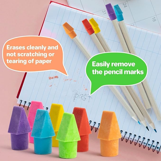 Sukh Cap Erasers for Pencils Pulk - Pencil Top Erasers Cap Erasers Toppers for Latex Free Assorted Colors School Supplies for Teachers Sudents Classroom Home and Office (Pack of 100)