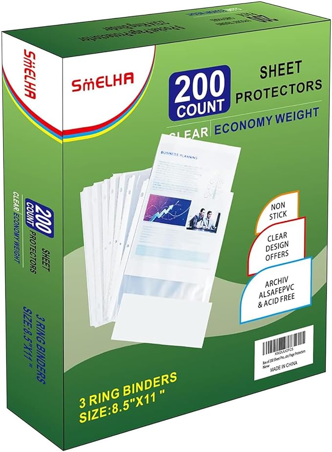 Sheet Protectors 200 Page,Page Protector 8.5" x 11" ，Upgraded Clear Plastic Page Protectors,for 3 Ring Binder, Top Loading Paper Protector with Reinforced Holes,Holds Multiple Sheets，Letter Size