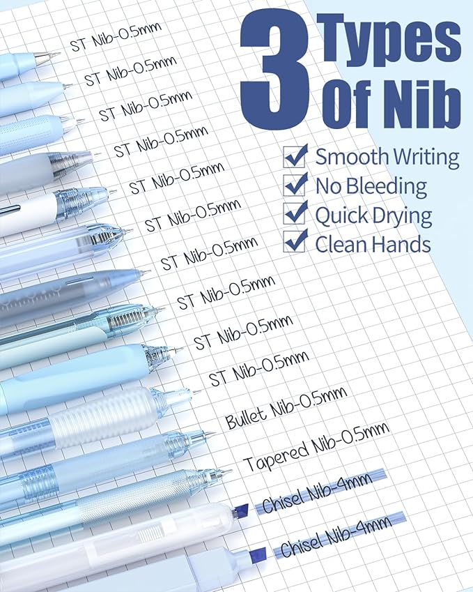 Four Candies 14Pack Pastel Gel Ink Pen Set,Cute Retractable 0.5mm Fine Point Pen,Note Taking Aesthetic Pens,12 Pack Black Ink Pens with 2Pack Highlighter, Smooth Writing Pens for School, Office (Blue)