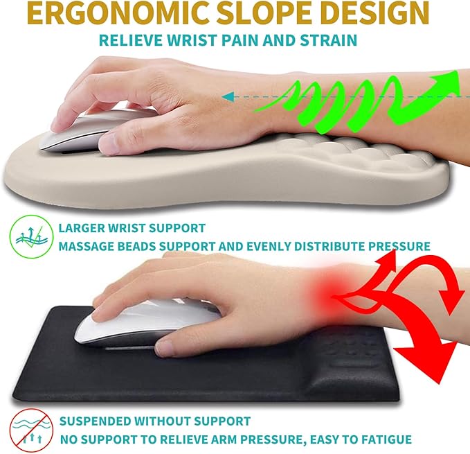 Hokafenle 2 in 1 Ergonomic Mouse Pad Wrist Support & Wrist Rest for Computer Keyboard Set, with Relieve Carpal Tunnel Pain Massage Bulge and Full Memory Gel Design (2In1 Set, Apricot)