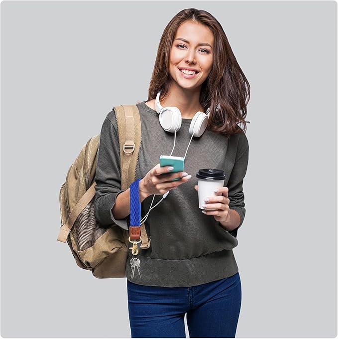 Fishent Stretchy Wristlet Keychain,Braided Cute Wrist Lanyards for Keys, Key Chain Holder for Women Men, Wrist Strap Keychain for Car Keys Phone Camera Wallet ID Badges Card (Clein Blue)