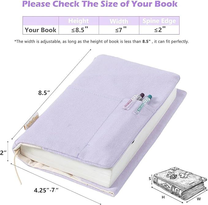Canvas Book Covers, Washable Book Protector, Book Cover for Paperback Novels, Adjustable Book Cover for Hardcover with Pockets for Pen, Soft Cover Books, Book Lovers Gifts