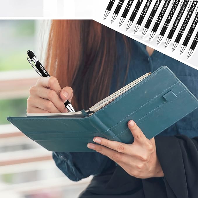 Zonon 12 Pieces Inspirational Pens Bulk Easter Basket Stuffers Motivational Quotes Ballpoint Pens with Stylus Tip Inspirational Gifts for School Office Teachers(Black,Bible Style)