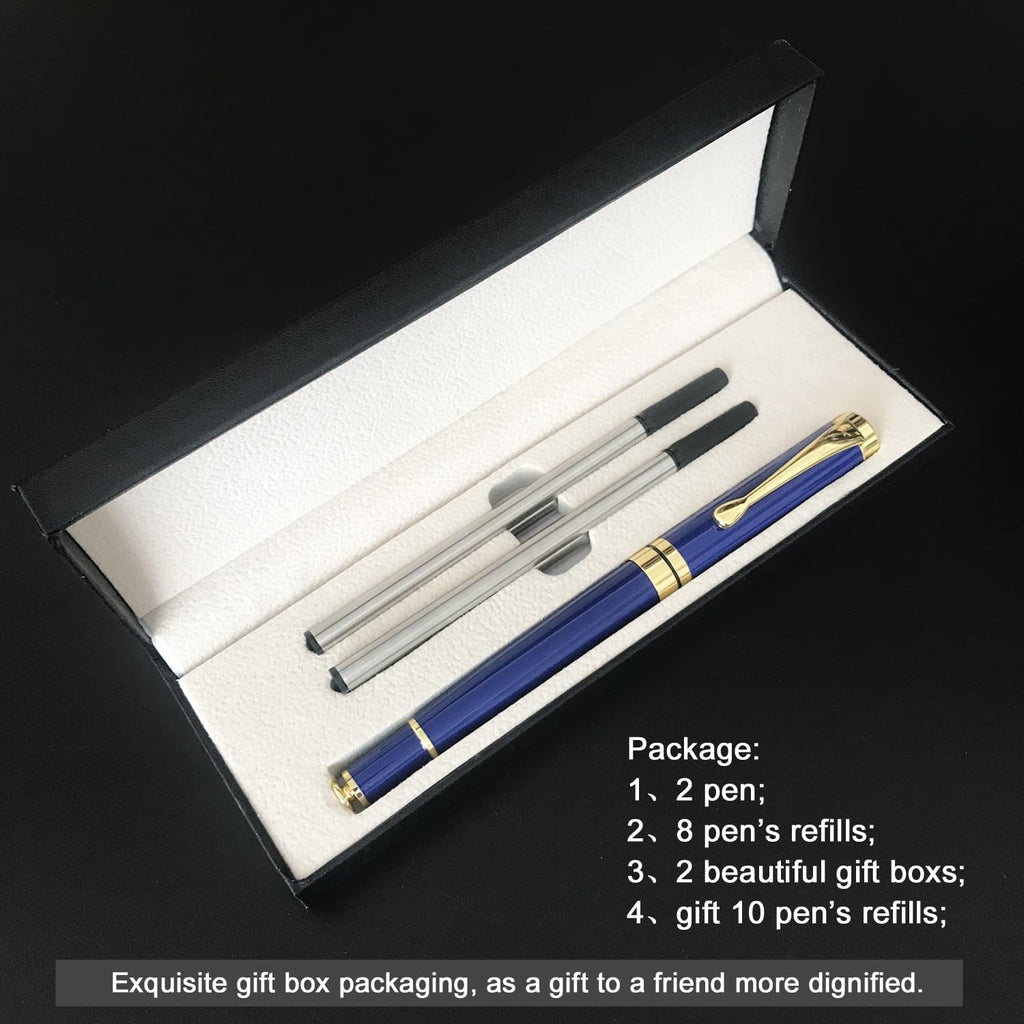 YIVONKA Luxury Ballpoint Pens Best Ball Pen Gift Set for Men & Women Professional Executive Office Nice BallPens Classy Gift Box Ballpoint Black Refill Line width 0.5mm (2 blue)