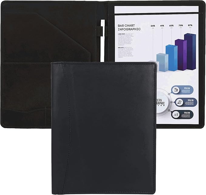 Succor Genuine Leather Business Portfolio Organizer-Professional Padfolio-Leather Binder-Document Holder-Resume Folder-A4 PAD Folio for Men and Women-13”x10”-Black