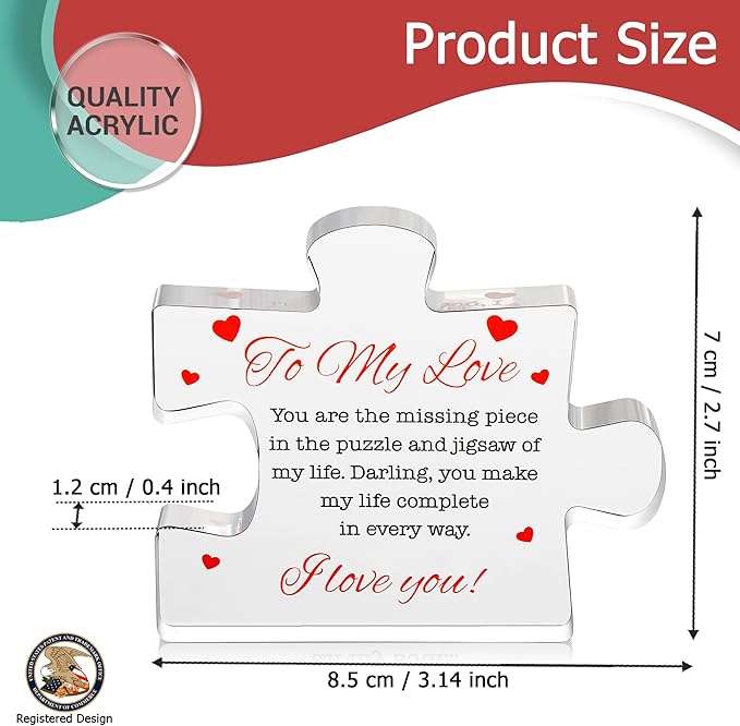 I Love You Gifts for Her, Him - To My Love Acrylic Block Puzzle Paperweights 4.1 x 3.5 inch - I Love You Gifts for Men, Women - Birthday, Anniversary, Valentine's Gift for Husband, Wife, Boyfriend