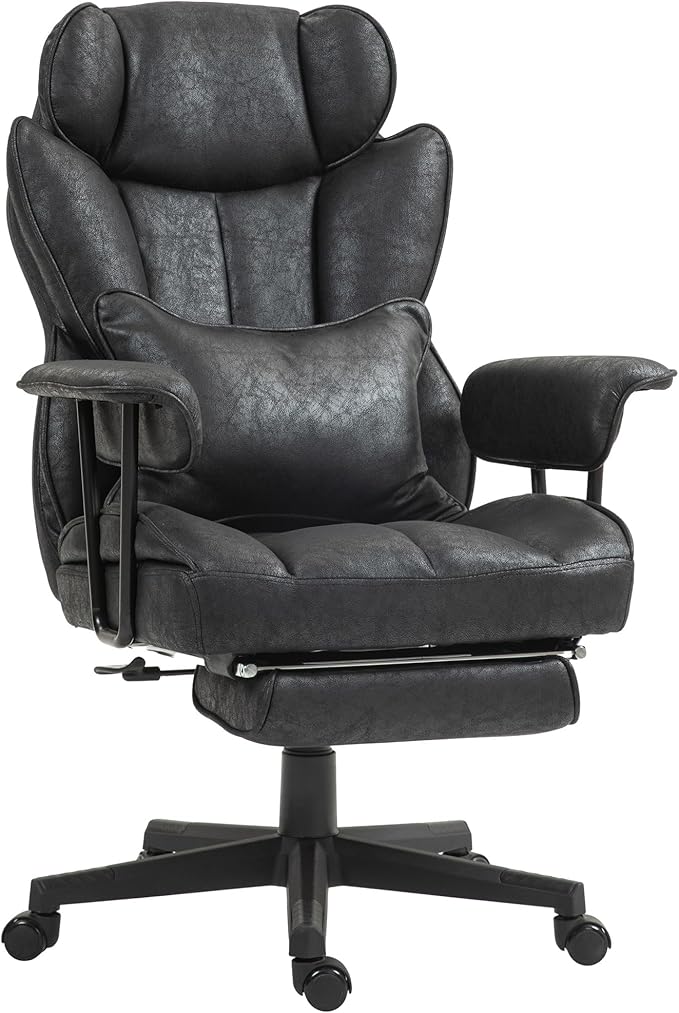 HOMCOM Executive Office Chair, 400LBS Big and Tall Office Chair with Foot Rest, Microfiber Computer Desk Chair with Lumbar Support, Reclining Function and Wide Seat, Black
