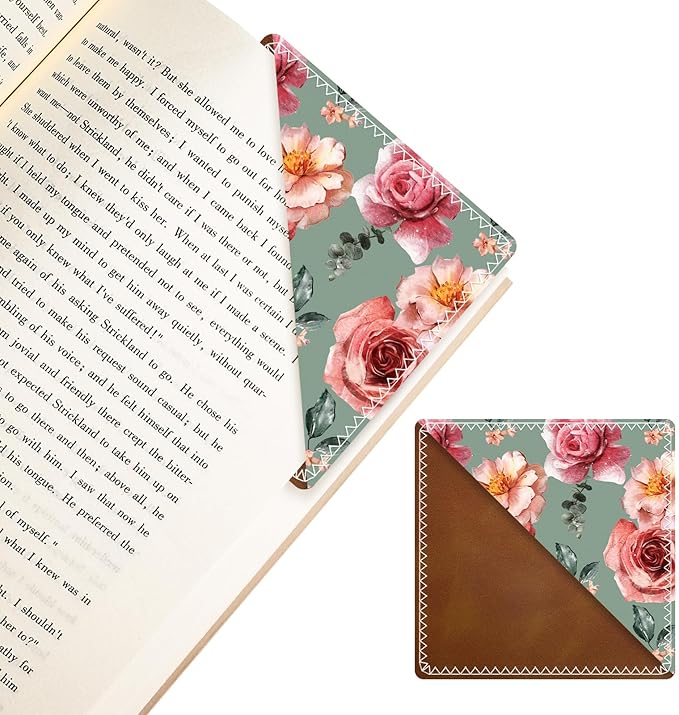 Personalized Leather Bookmarks, Fun & Cute Book Accessories for Reading Lovers, Unbreakable Page Markers for Women Men Girls Boys Student Teacher Kids Retirement Birthday Gifts (Pink Rose)