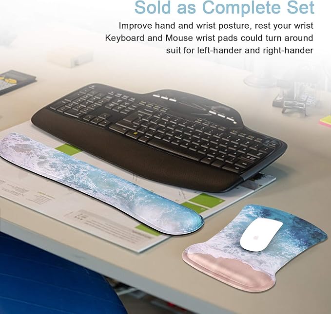 iCasso Keyboard Wrist Rest and Mouse Wrist Rest Pad, Made of Memory Foam, Ergonomic Support, Easy Typing and Relieve Wrist Pain, Perfect for Gaming, Computer, Office, Laptop (C-Beach)