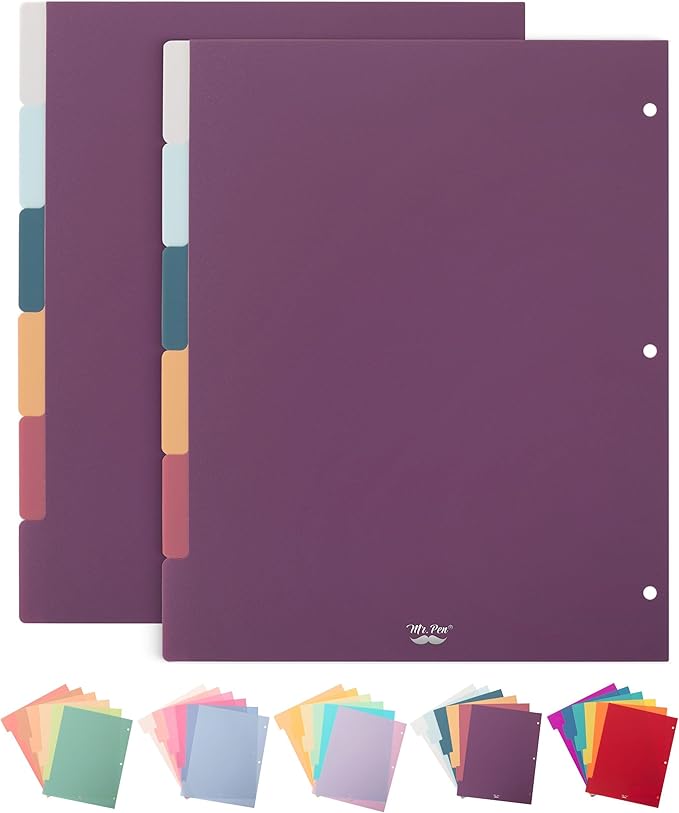 Mr. Pen- Binder Dividers, 6 Tab Dividers, Pack of 2 Sets (12 Dividers Total), Dividers, Plastic Dividers for 3 Ring Binder, Binder Dividers with Tabs, Binder Tabs, 3 Ring Binder Dividers