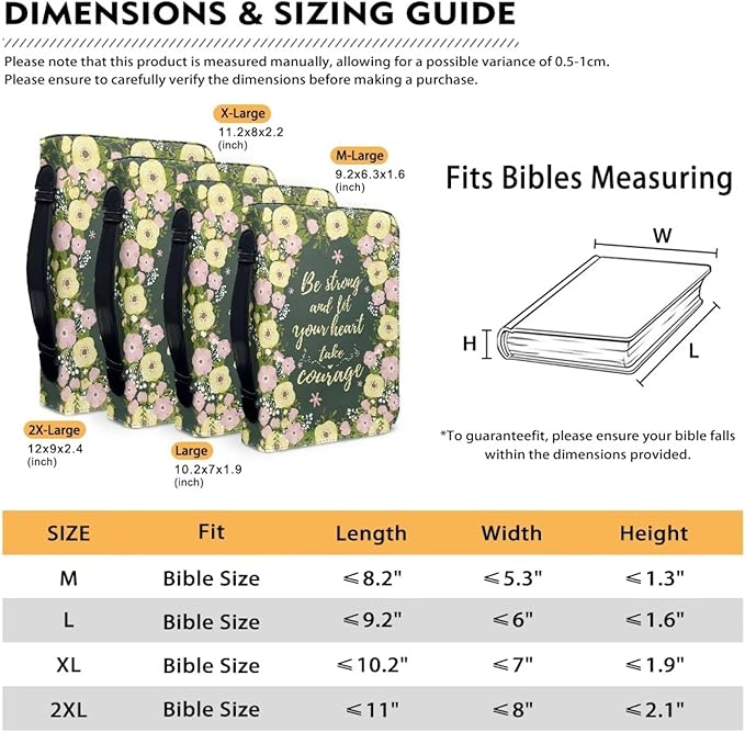 Lotusorchid Floral Bible Book Cover Case with Handle Pocket, Portable Bible Cover Case with Pen Storage, Sturdy PU Bible Tote Bag with Verse for Women Girls, Bible Accessories, Green,M