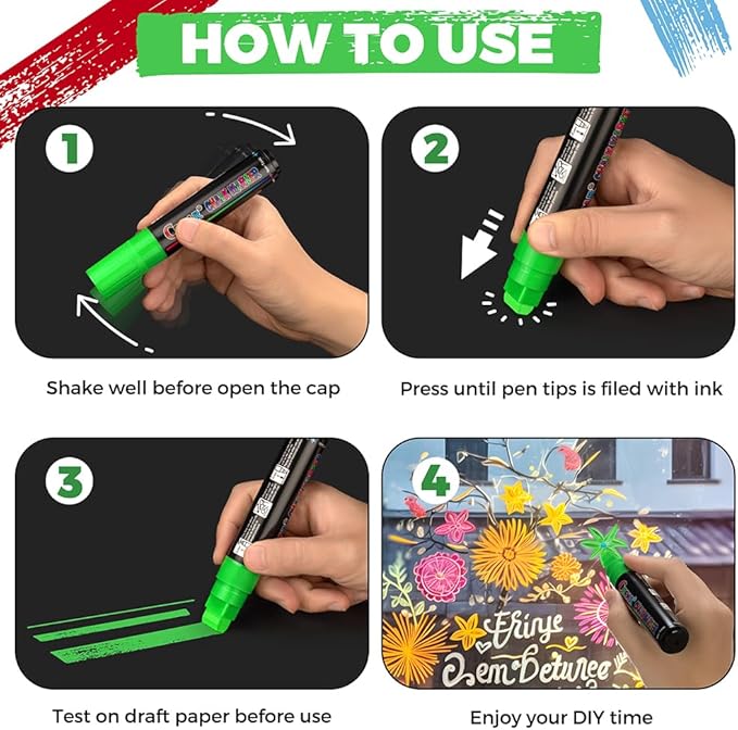 Window Chalk Markers for Cars Washable,Jumbo Liquid Chalk Marker with 8 Colors 10mm Thick Tips,Window Paint Markers for Auto,Glass,Blackboards,Bistro, Mirror, Poster, Business