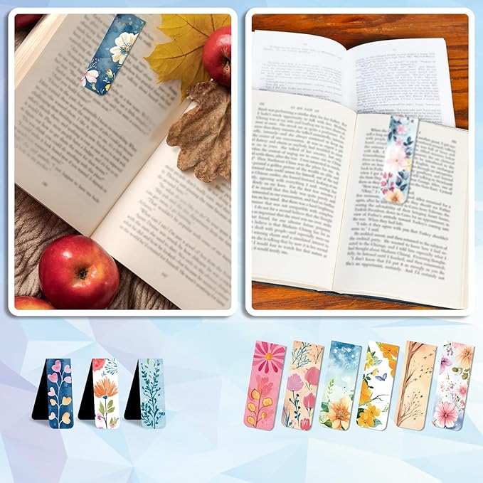 48 Pieces Magnetic Bookmarks Magnet Page Markers - Book Marks for Reading Women & Men with Storage Boxes - Cute Magnet Bookmark Clips for Reading Pleasure（Flowers）