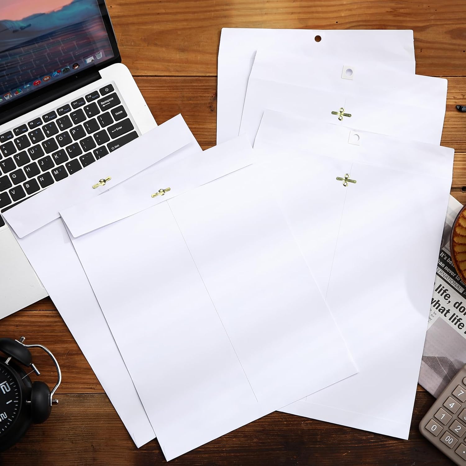 Teling 50 Pcs Manilla Envelopes Clasp Kraft Catalog with Closure for Storing Mailing 28 lb Kraft Envelope Paper for Office Document School Business Home (White,10 * 13)