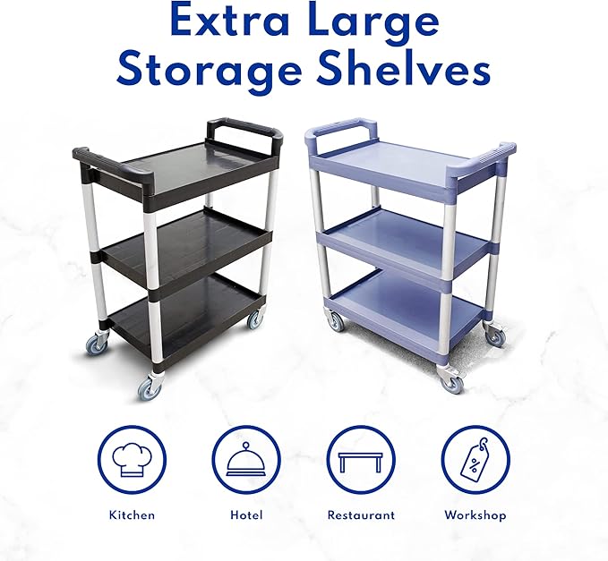 New Star Foodservice 54569 350-Pound Plastic 3-Tier Utility Bus Cart with Locking Casters, 42.5 "x19.5" x 38.5", Gray