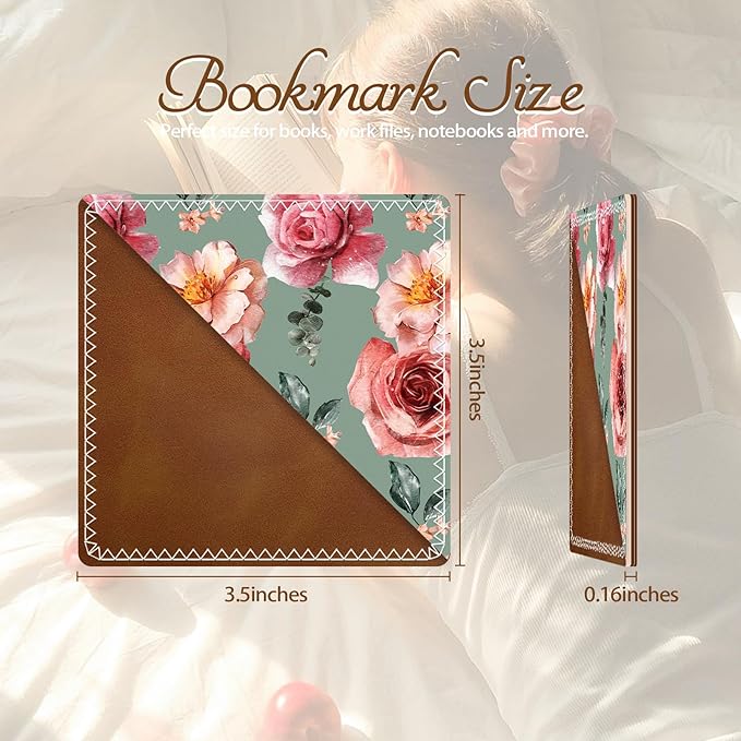 Personalized Leather Bookmarks, Fun & Cute Book Accessories for Reading Lovers, Unbreakable Page Markers for Women Men Girls Boys Student Teacher Kids Retirement Birthday Gifts (Pink Rose)