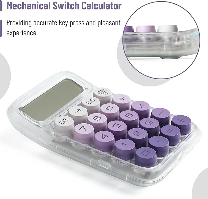 Mr. Pen- Mechanical Switch Calculator, 10 Digits, Purple Calculator, Transparent Body, Large LCD Display, Big Buttons Mechanical Calculator Desktop Calculator, Cute Calculator, Aesthetic Calculator