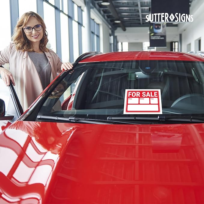 For Sale Signs 12x9, Plastic Signs for Used Car, Trailer, Vehicle for Sale with Year and Model, Waterproof Plastic (Pack of 4)