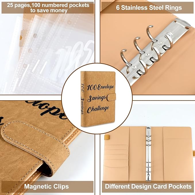 Brown 100 Envelope Money Saving Challenge Money Saving Challenge Binder Budget Binder 100 Envelopes and Tracker Money Saving Book for Budget Planning and Saving Money for Office Home School