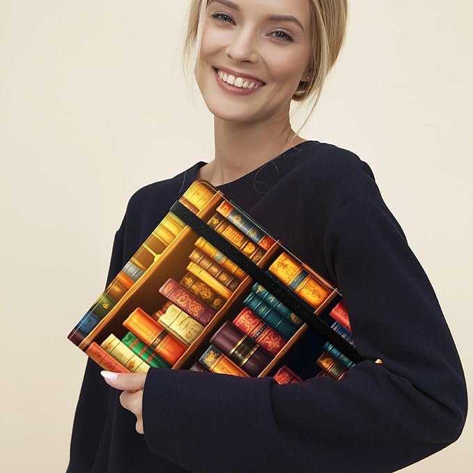 Padfolio Folder with Clipboard,Portfolios Organizer Clipboards with Storage Clipboard Writing Pad PU Leather Conference Document Organizer with Business Card Holder,Vintage Bookshelf