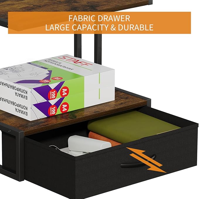 Printer Stand with Storage for Desk, with Fabric Drawer Desktop Printer Stand Shelf Organzier for Home Office, for Above and Under Desk Printer Table, Fax Machine Copier Scanner, Rustic Brown