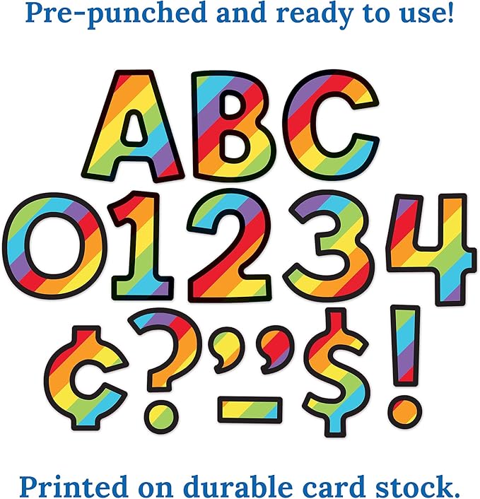 Carson Dellosa 219-Piece 4" Rainbow Bulletin Board Letters for Classroom, Alphabet Letters, Numbers, Punctuation & Symbols, Cutout Letters for Bulletin Board, White Board, and Rainbow Classroom Decor