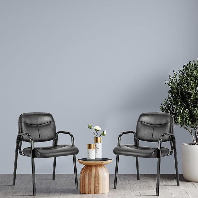 Sweetcrispy Waiting Reception Guest Set of 2, Conference Room Lobby Padded Arms, Desk Wheels Leather Office Chair
