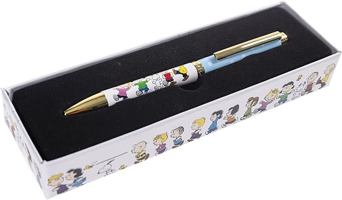 Graphique Peanuts Fashion Pen | 5.5” Ballpoint Pen | Refillable Black Ink | Retractable Twist Top | Matching Decorative Box | Comfort Grip for Writing | Office Supplies Accessories