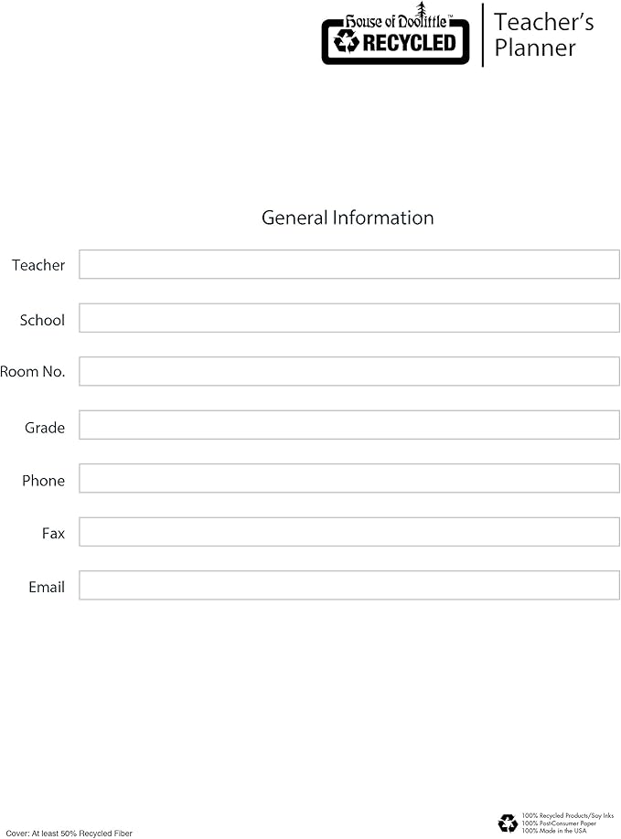House of Doolittle Teachers Planner, Pink Leatherette Cover, 45 Weeks, 7 Periods, Seating Chart, Records, 8.5 x 11 Inch (HOD50905)