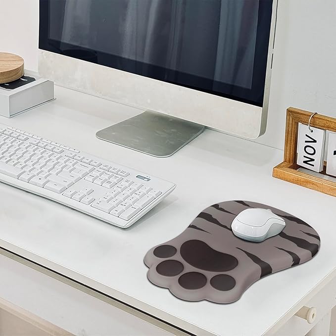 Ergonomic Mouse Pad with Wrist Rest,Cute Cat Paw Mousepad Wrist Support,Comfortable Massage Design Computer Pain Relief Mouse Pad with Non-Slip PU Base for Desk Laptop Gaming Office,Brown