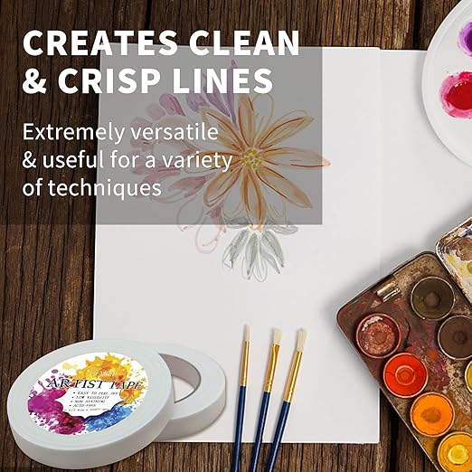 4 Packs White Artist Tape for Watercolor Paper Drafting Art Low Tack Masking Tape Acid Free Painter Watercolor Tape for Painting Canvas Framing, 0.6inch Wide 660FT Long Total