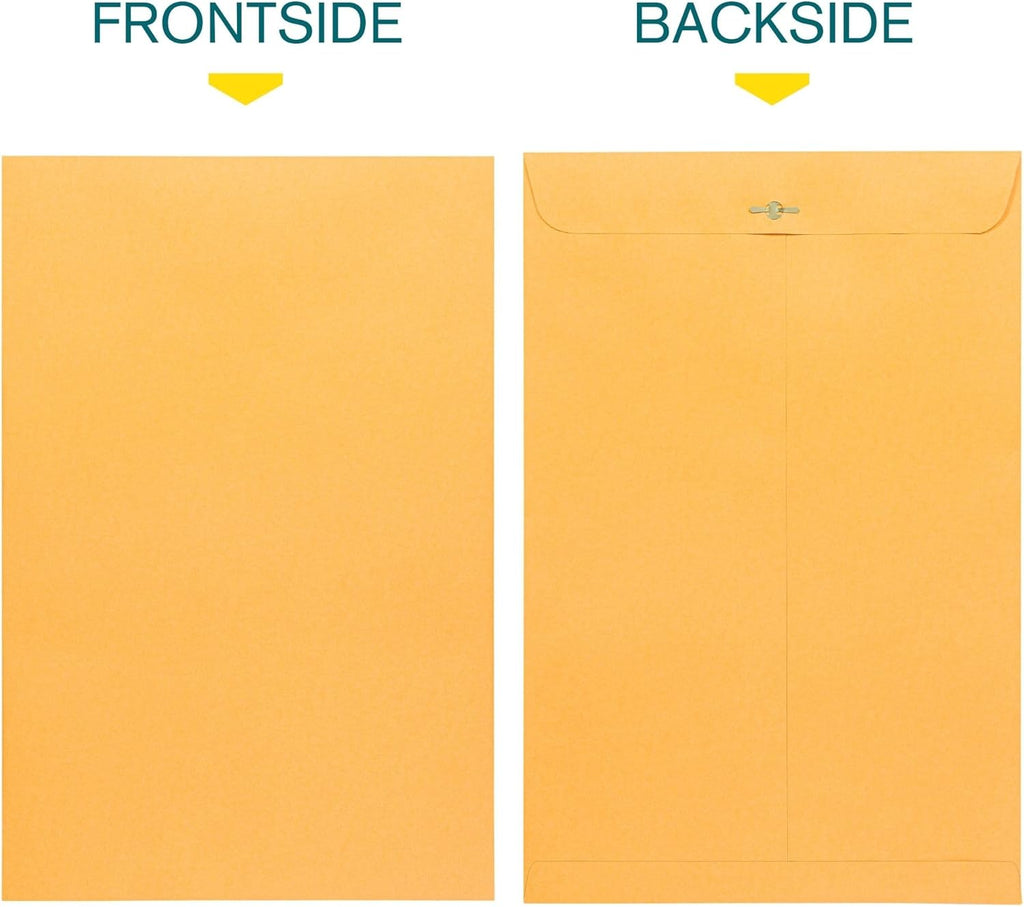 EnDoc 10 x 15 Clasp Envelopes - 100 Pack Brown Kraft Catalog Mailing Gummed Seal Envelope - 28lb Heavyweight 10x15 Inches Manila Envelopes for Home, Office, Business, Legal or School