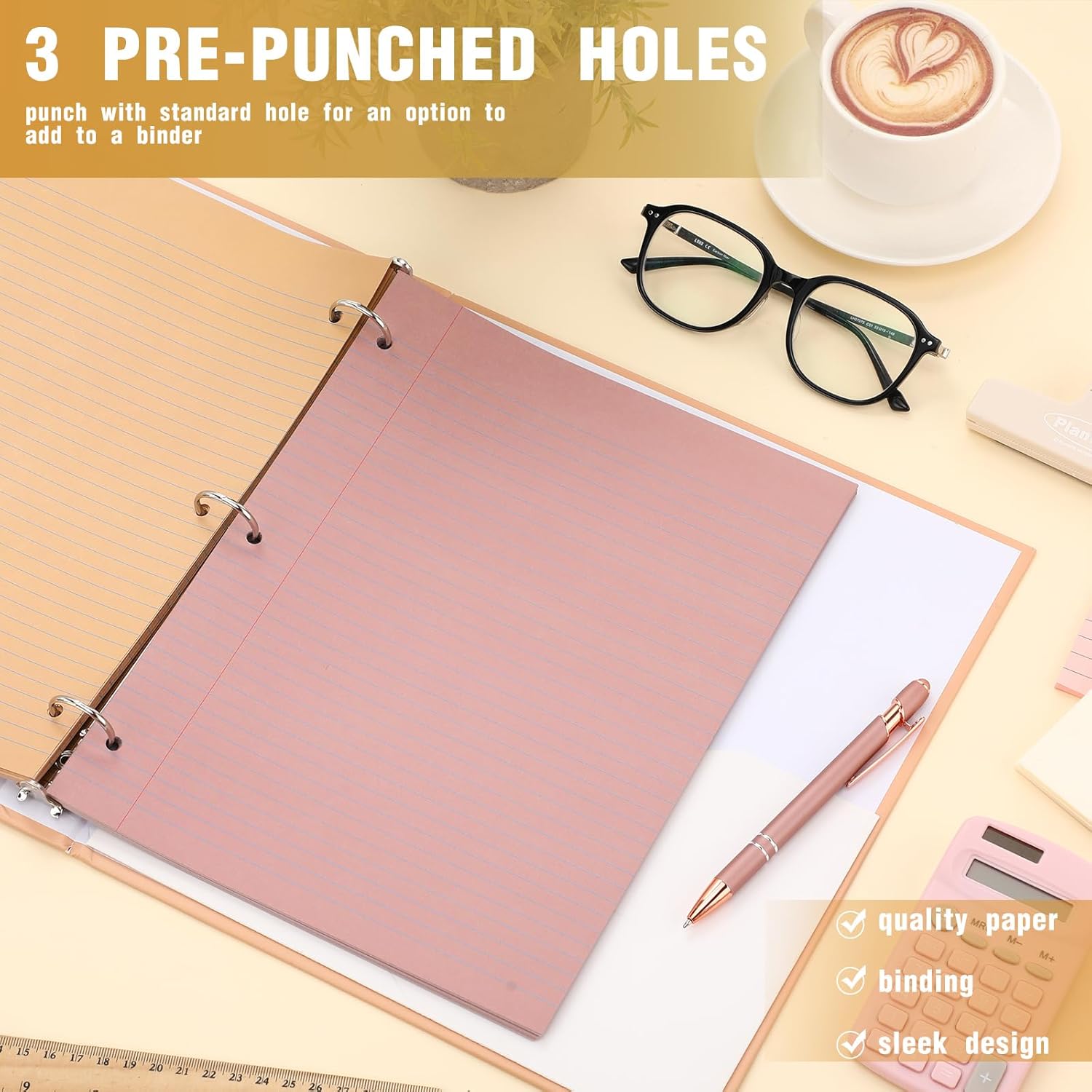 PerKoop 600 Sheets Colored Loose Leaf Paper 8.5" x 11" college ruled Lined 3 Hole Punched notebook Filler Paper for 3 Ring Binders Office School Supplies (Gemstone Color)