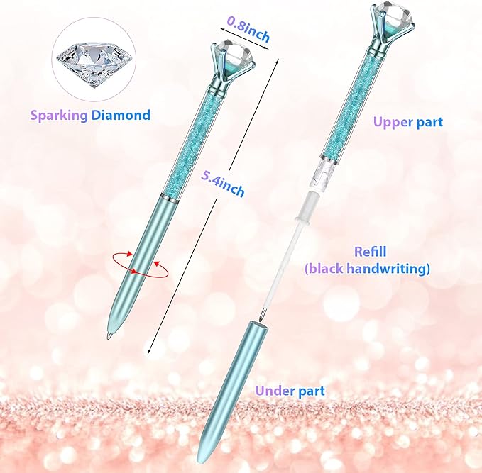 24 Pieces Big Crystal Diamond Pens Bling Ballpoint Pen Black Ink Rhinestones Pen for School Office Supplies Christmas Wedding Birthday Present, 4 Colors(Glitter Style)