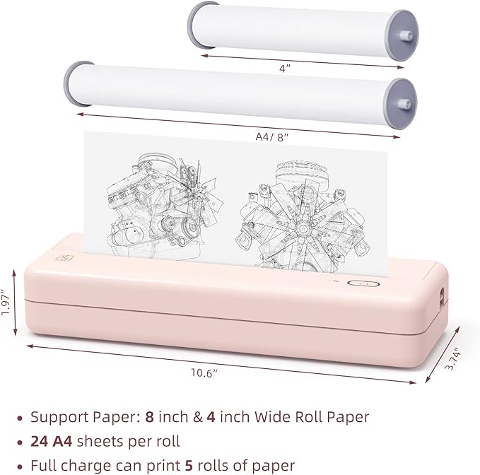 HPRT Wireless Portable Printer - Bluetooth Thermal Printer for Travel, Mobile Office, School, Home Compatible with iOS Android