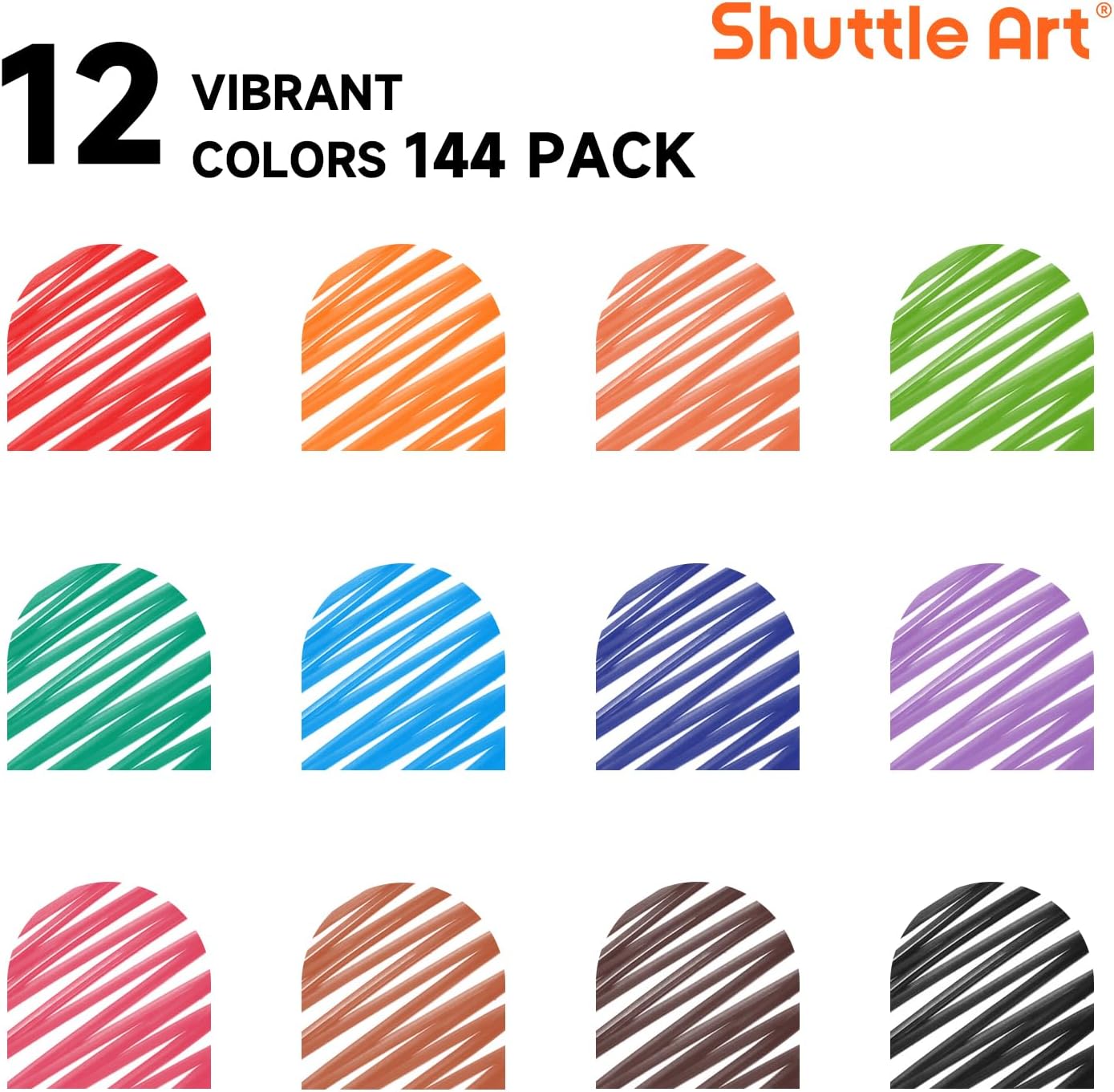 Shuttle Art Dry Erase Markers, 12 Colors 144 Bulk Pack Whiteboard Markers, Fine Point Dry Erase Markers Perfect for Writing on Dry Erase Whiteboard Mirror Glass for School Office Home
