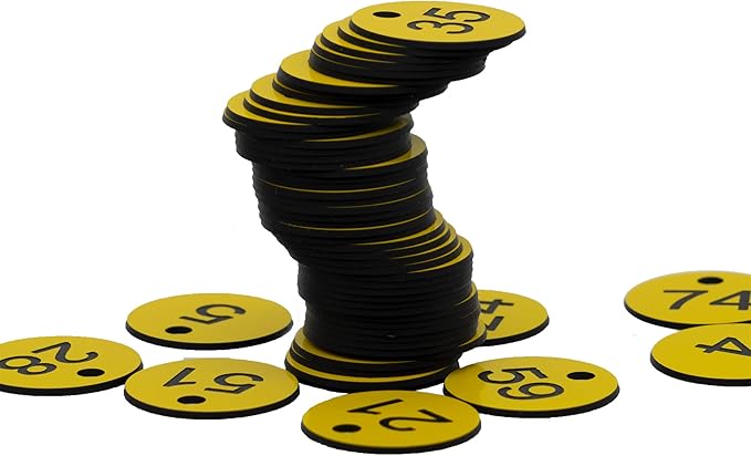 StayMax Plastic ID Number Tags Engraved Tags Key Tags Without Key Rings (1-100, Yellow)